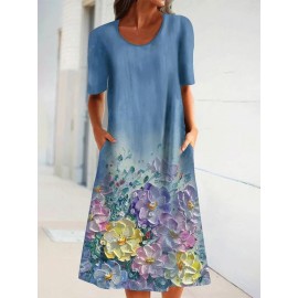 Floral Print Round Neck Short Sleeve Casual Dress