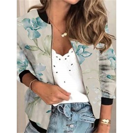 Slouchy Floral Print Zip-Up Collar Jacket