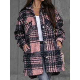 Large Plaid Four-pocket Woolen Coat