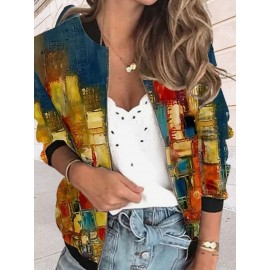 Casual Loose Printed Print Zip Cardigan Jacket