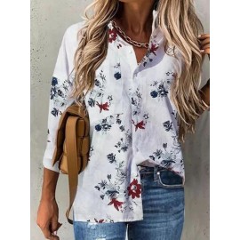 Casual Floral Print Lapel Long-Sleeve Shirt