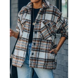 Lapel Single-breasted Double-pocket Casual Plaid Jacket