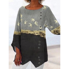 Fashion Casual Round Neck Long Sleeve Printed Top