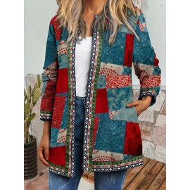 Casual Retro Ethnic Print Buttonless Long-Sleeved Jacket