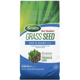 Scotts Turf Builder Grass Seed Sun & Shade Mix with Fertilizer and Soil Improver, Thrives in Many Conditions, 32 lbs.