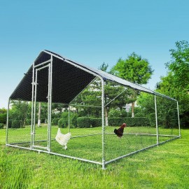 HITTITE Chicken Coop Run Large Metal Chicken Coop, Outdoor Walk in Chicken Coop Cage, Heavy Duty Spire Shaped Duck Chicken Hen House Outdoor Chicken Pen with Waterproof & Anti-UV Cover