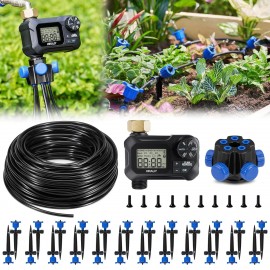 HIRALIY 85FT Garden Watering System with Garden Timer, Pressure Compensating Drippers, New Quick Connector Drip Irrigation Kits, Irrigation System for Plants, Watering Regularly by Timer