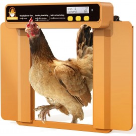 Automatic Chicken Coop Door Opener with Timer, Programmable Light Sensor, Battery Powered LCD Screen, Weatherproof, Low Battery Alert (Orange)