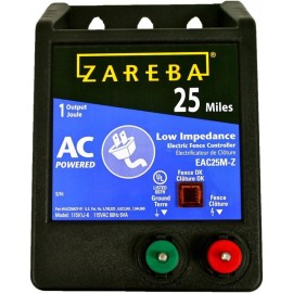 Zareba EAC25M-Z AC Powered Low Impedance electric Fence Charger - 25 Miles, Plug-In Electric Fence Energizer, Contain Animals, Keep Out Predators