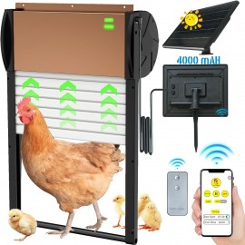 Automatic Chicken Coop Door Solar Powered-with APP Timer, Programmable Light Sensor Chicken Coop Doors, Anti-Pinch Type Aluminum Chicken Door, with Remote Control 5Modes Automatic Chicken Door Solar