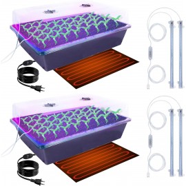 H&G lifestyles 2 Sets Heated Seed Starter Tray with LED Grow Lights Seedling Heat Mat for Seed Starting Kit Humidtity Dome Indoor Dimmable Plant Germination Kit for Greenhouse