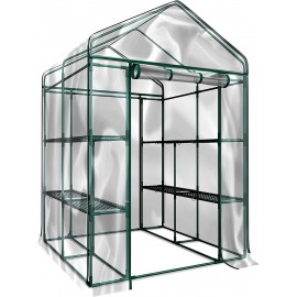 Greenhouse - Walk in Greenhouse with 8 Sturdy Shelves and PVC Cover for Indoor or Outdoor Use - 56 x 56 x 76-Inch Green House by Home-Complete